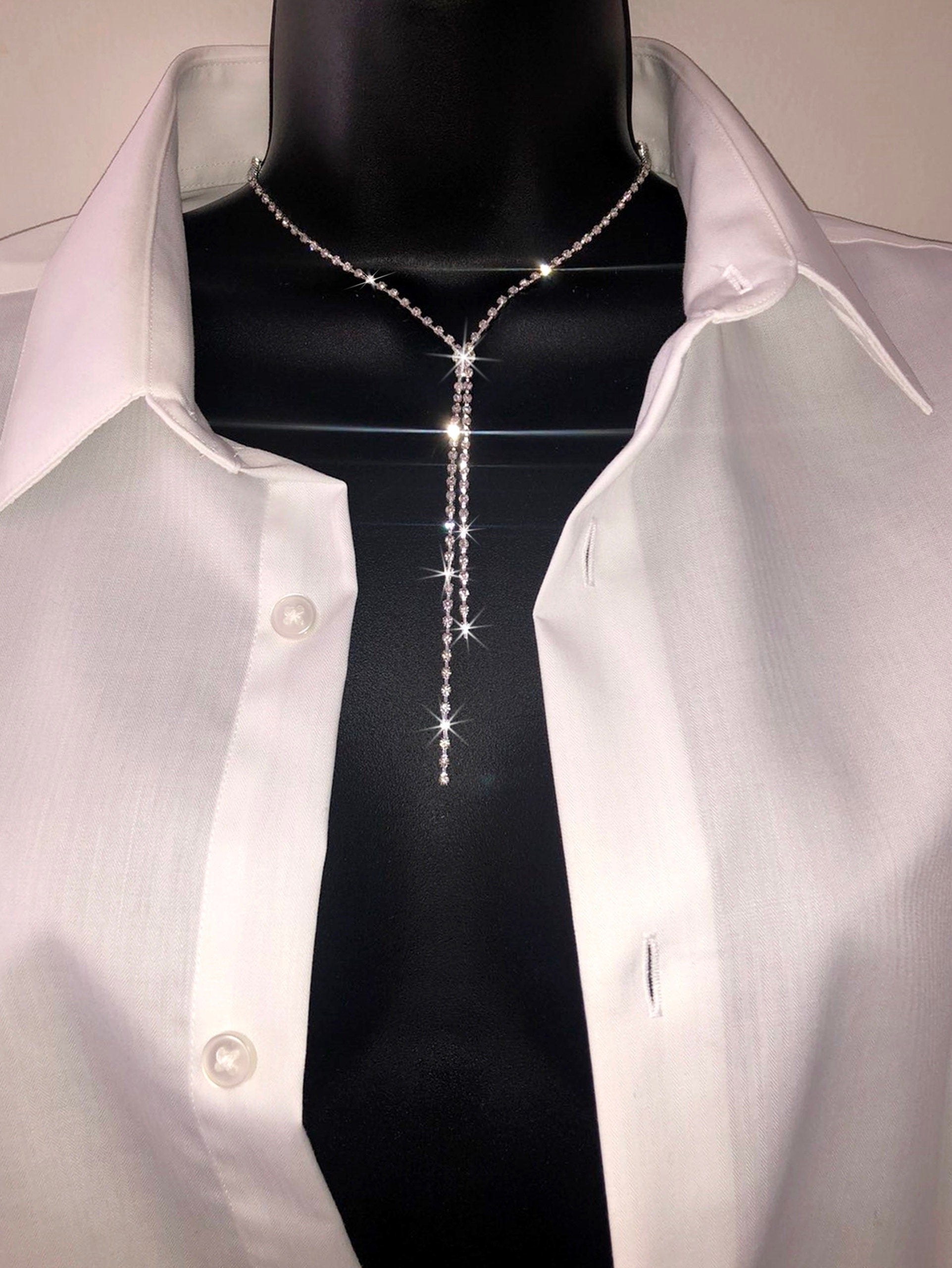 Body Jewelry Chain Earrings and Y Lariat Necklace Set Silver Color Fashion Crystal Pendants Chandelier Drop Tassel Elegant Minimalist Style